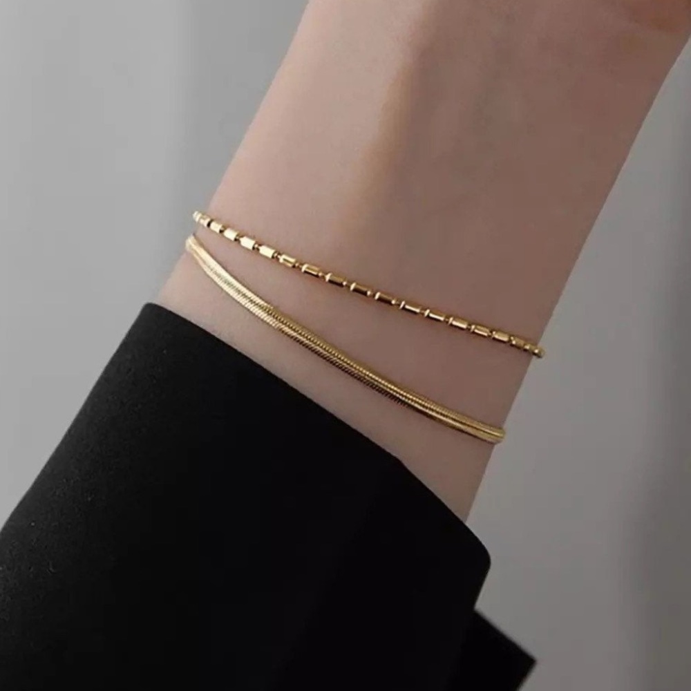Waterproof gold plated double layer snake bone bracelet - Picture 3 of 4